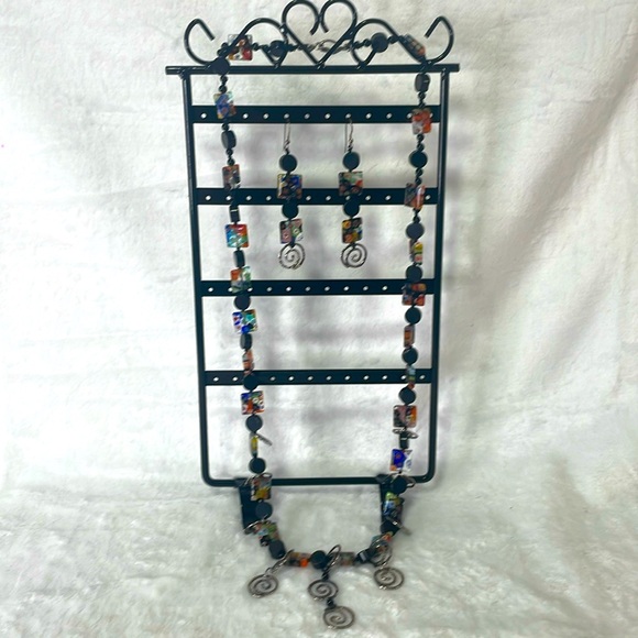 Handmade vintage necklace and earrings set. Hand blown beads. - Picture 1 of 6